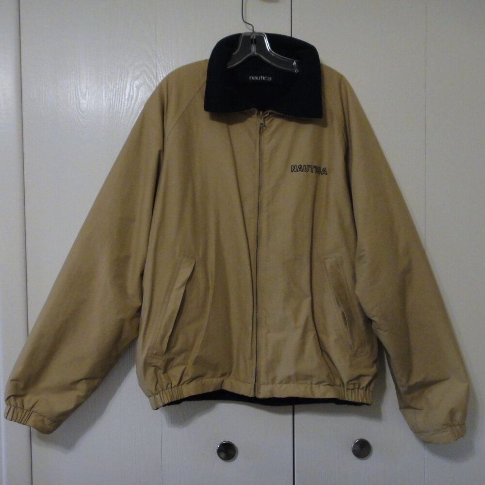 Nautica Reversible Jacket Tan Blue XL Full Zip Pockets Mens